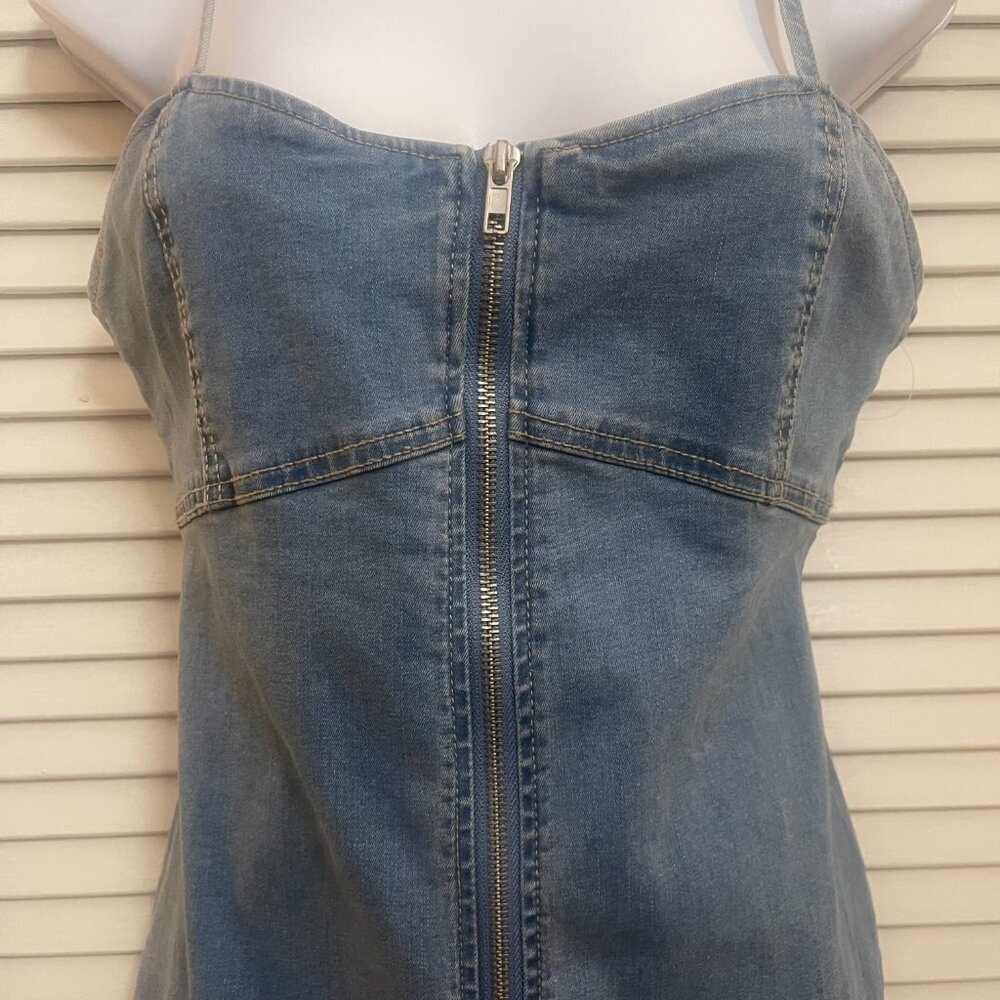 Forever 21 Denim Zip Front Bodycon Mini Dress (M) | NWOT - Picture 2 of 10